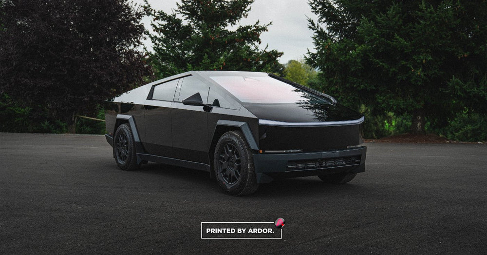 Tesla Cybertruck in high-gloss black colored paint protection film (PPF) by Ardor Printing, Greater Seattle