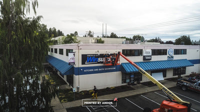 Winsupply kitchen and bath showroom exterior building wall graphics by Ardor Printing, view 4