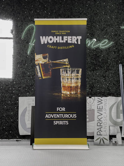 Wohlfert Craft Distilling retractable banner stand by Ardor Printing