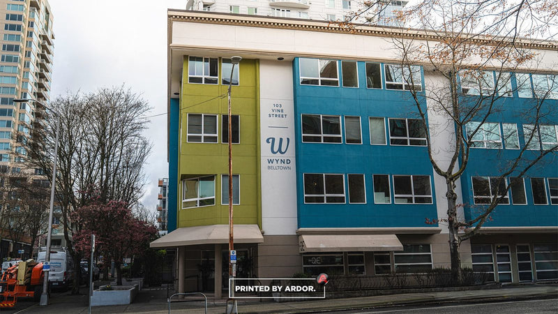 WYND Belltown apartment building exterior wall graphics by Ardor Printing