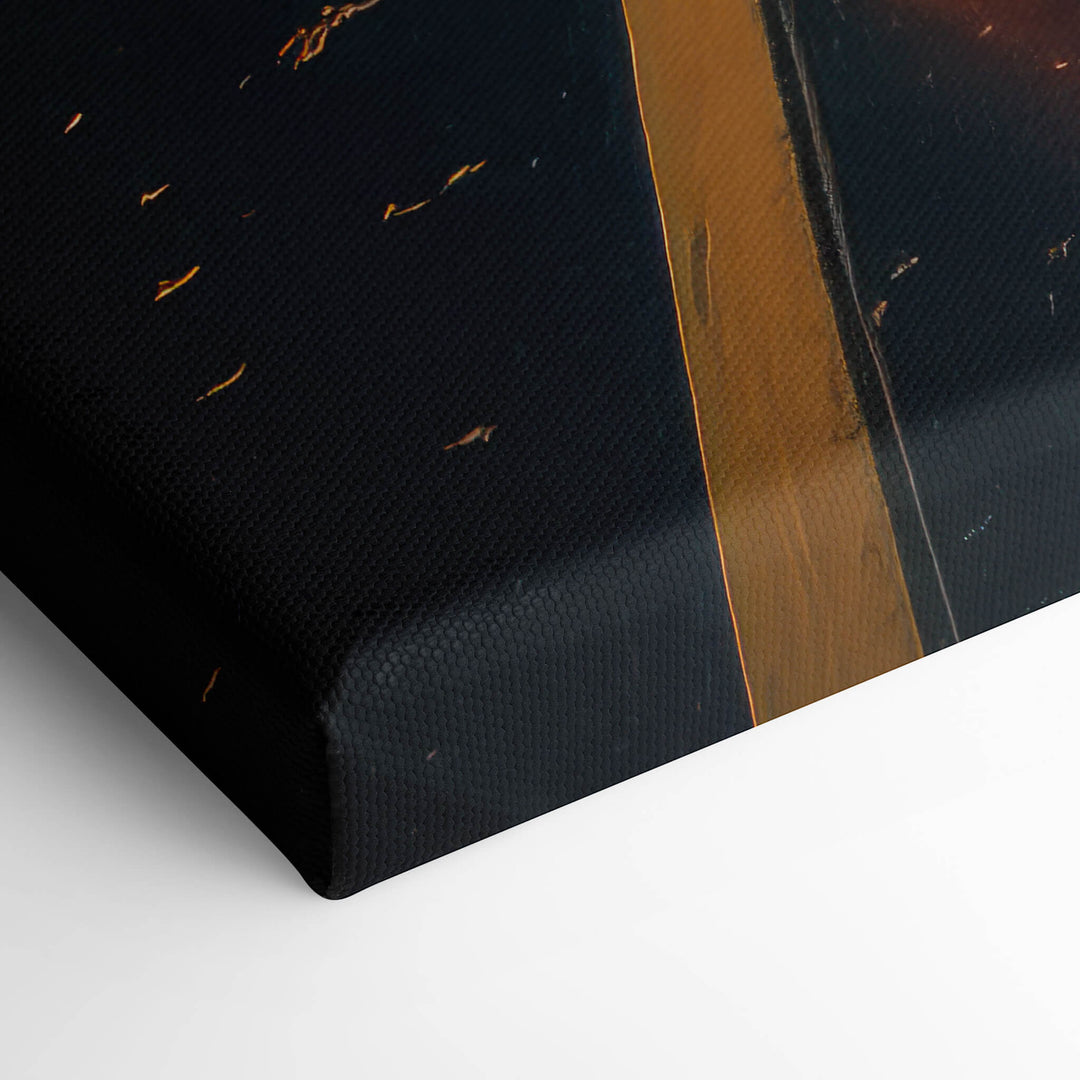 High-quality canvas print of yellow Lamborghini on stretcher bars, showcasing the finest details of autumnal luxury.