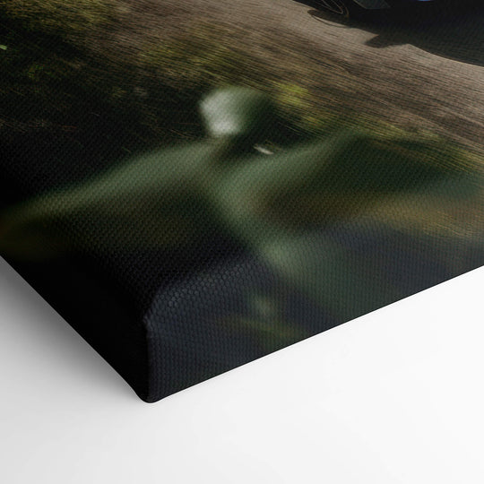 Elevated view of the BMW M3 canvas print corner, highlighting the expert stretching and framing techniques.