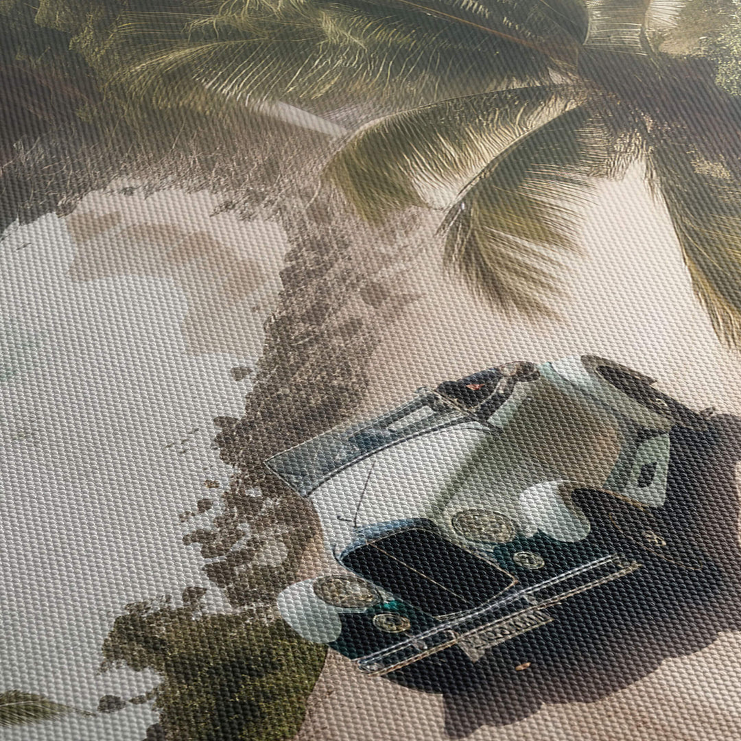Experience the textured detail and high-quality craftsmanship of this canvas print featuring a vintage Bentley driving.