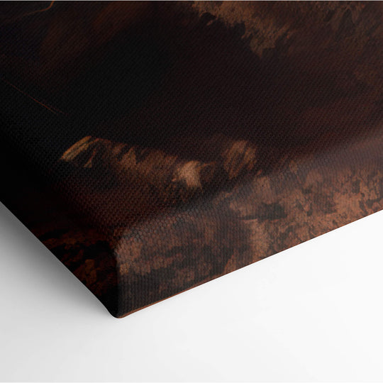 Elevated view of the corner of the canvas print, displaying the warm oranges and browns of the thriving outpost on the red planet.