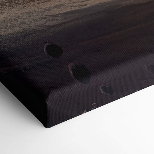 Elevated view of the corner of a Ford rally car canvas print. The canvas is tightly stretched over the corner.
