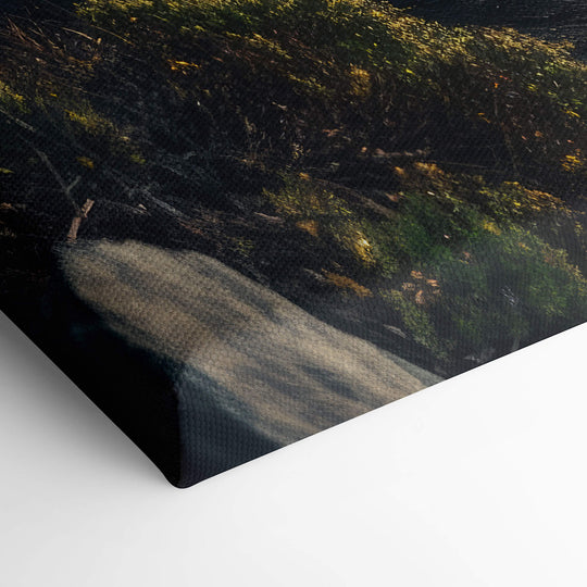 Elevated view of the corner of the canvas print, showcasing the high quality stretching and mounting of the canvas.