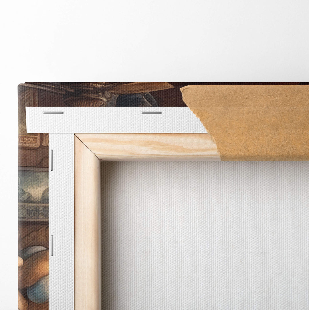 Back view of Mario canvas print mounted on 1.5” stretcher bars, stapled to the wood frame for long-lasting durability.
