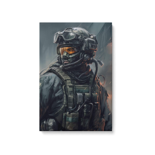 Dark and suspenseful, Modern Warfare battle scene canvas print on a 1.5" stretcher bar with high quality textures.