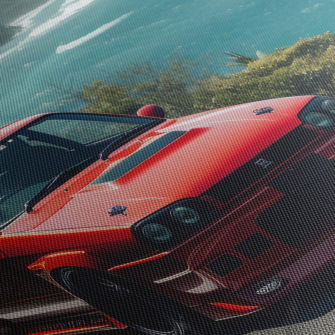 See the vibrant colors and texture of this high-quality canvas print up close, featuring a Nissan Skyline GT-R V-Spec ll driving.