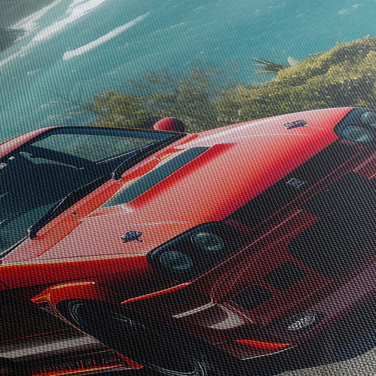 See the vibrant colors and texture of this high-quality canvas print up close, featuring a Nissan Skyline GT-R V-Spec ll driving.