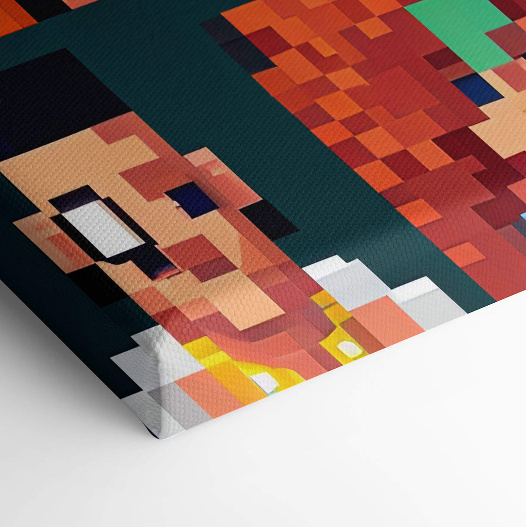 Elevated view of the stretched corner of the canvas, highlighting the high-quality construction and vibrant coloration.