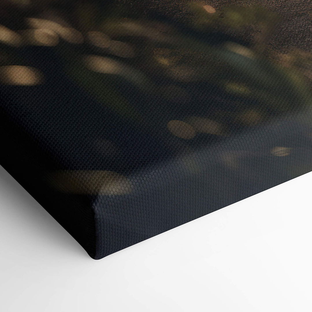 Elevated view of the corner of a canvas print with a White Porsche 911 GT3, showcasing its quality and stretched canvas.