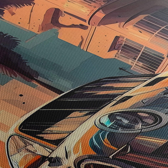 Close up of canvas print texture - brings the sketch to life with the warm colors and intricate detailing.