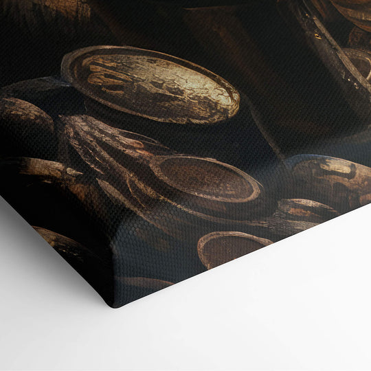 Elevated view of canvas corner - Scrooge McDuck canvas print mounted on 1.5" stretcher bars, gold coins gleaming in the corner.