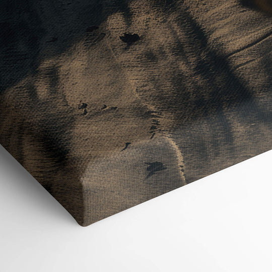 Elevated view of Lamborghini Aventador canvas print corner, stretched over 1.5" stretcher bars. Sand and ocean backdrop.