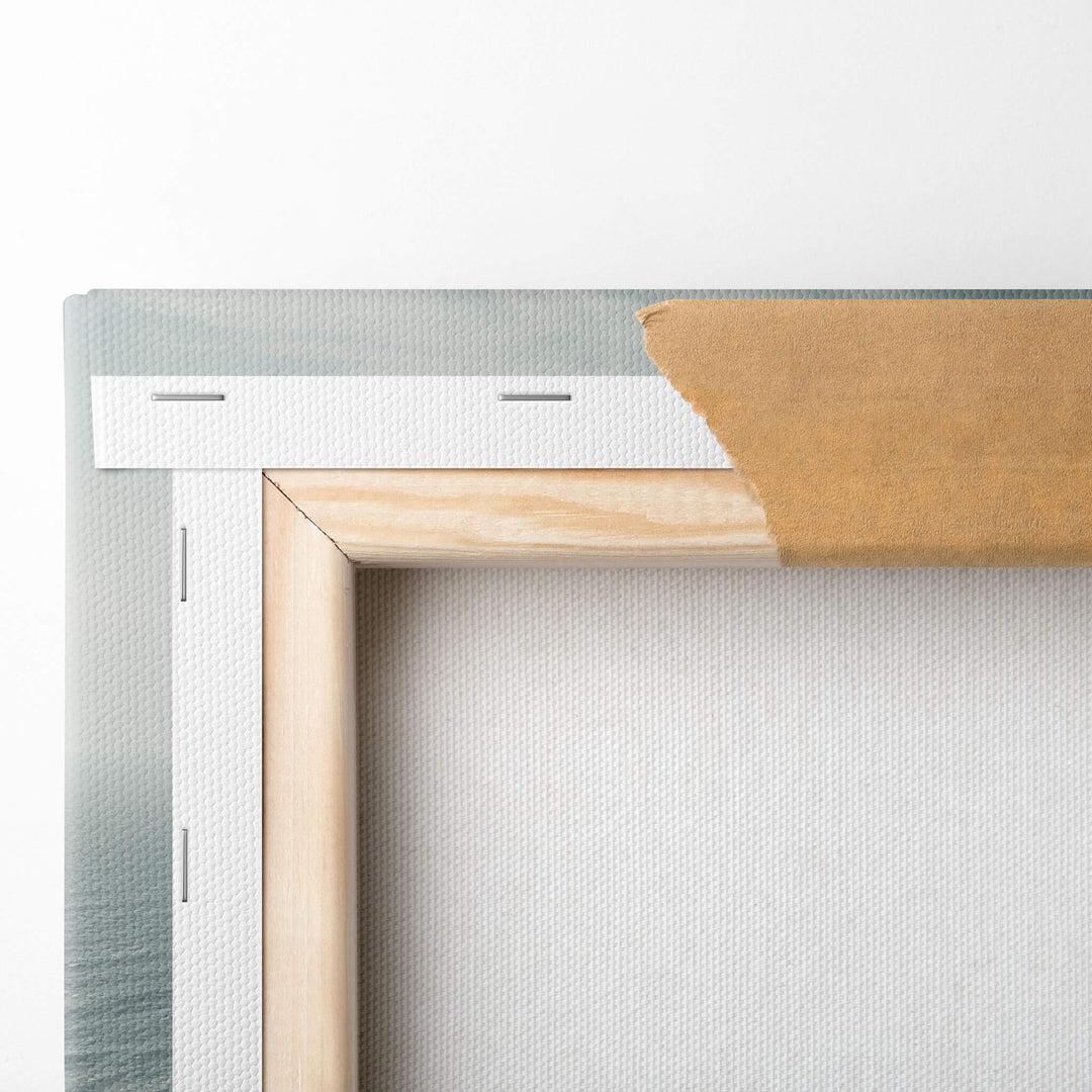 Close-up of the top left corner of the canvas print, showcasing the high-quality canvas material and 1.5" stretcher bars.