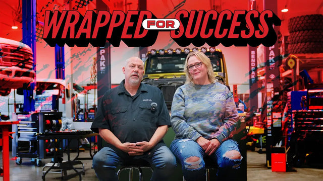 Wrapped for Success Episode 2 title card: two Allied Motorsport team members seated in a shop in front of a Jeep