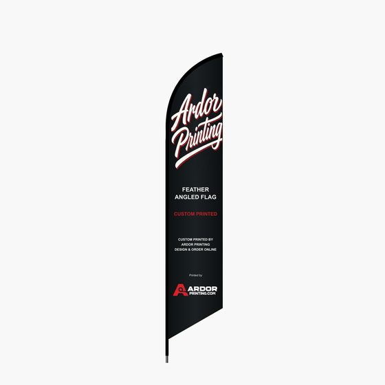 Custom printed angled feather flag with Ardor Printing branding