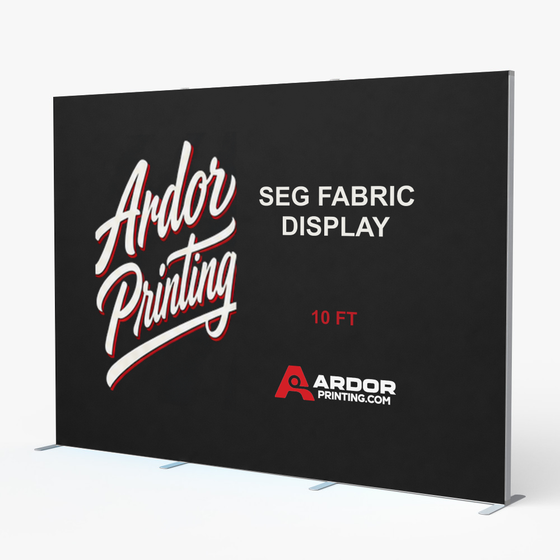Custom printed 10 ft SEG fabric display with Ardor Printing branding