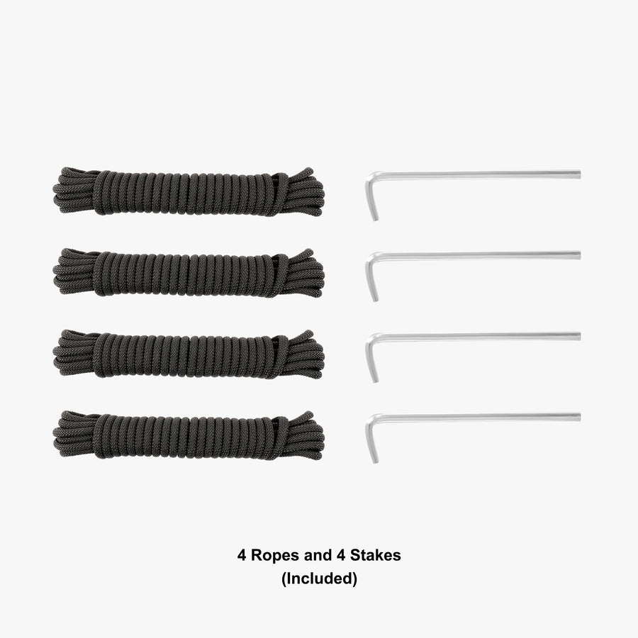 Event tent ropes and stakes, 4 of each included