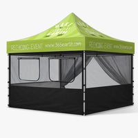 10ft mesh sidewall kit on a 10x10 tent with a side panel pulled open