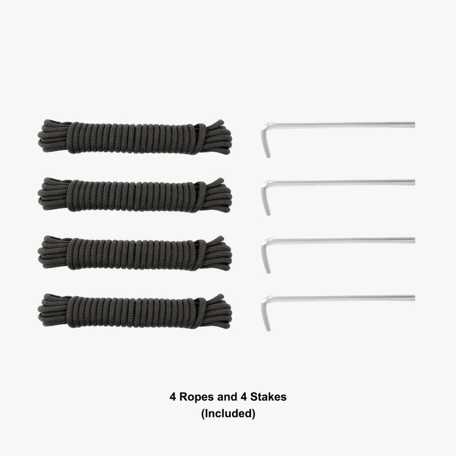 10 x 15 ft event tent ropes and stakes, 4 of each included