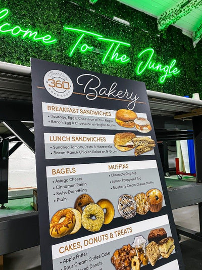 360 Espresso bakery menu sign, detail by Ardor Printing