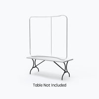 6ft curved tension fabric table top display frame, aluminum tube hardware only, shown on a table (table not included)