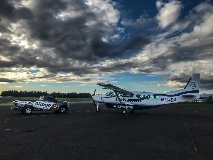 Aircraft vinyl graphics on a single engine plane