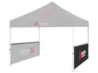 Printed half wall on a 10 x 10 ft event tent, the rest of the tent shown faded, Ardor Printing branding