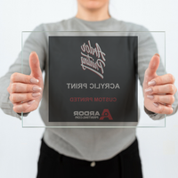 Back of a transparent acrylic print with no white ink, Ardor Printing branding