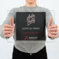 Custom transparent acrylic print with no white ink and see-through colors, Ardor Printing branding