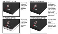 Canvas wrap edge options with Ardor Printing branding: black edge, folded edge, white edge and mirrored edge