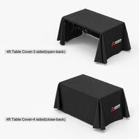 4 ft table throw options compared: 3 sided with an open back and 4 sided with a closed back, Ardor Printing branding