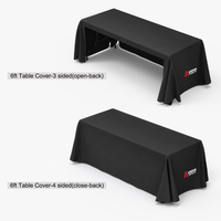 6 ft table throw options compared: 3 sided with an open back and 4 sided with a closed back, Ardor Printing branding
