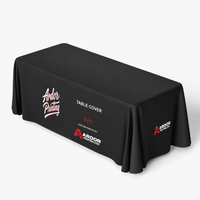 Custom 6 ft table throw printed with Ardor Printing branding on the front and side, draped over a 6 ft table