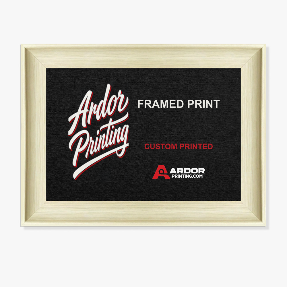 Custom framed print in a natural wood style frame, landscape, Ardor Printing branding