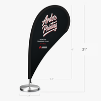 Desktop teardrop flag dimensions: 21 in tall on a round base, shown with Ardor Printing branding