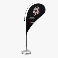 Desktop teardrop flag with Ardor Printing branding on its pole and round desktop base