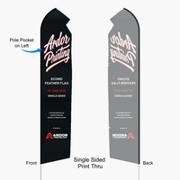 16 ft econo feather flag, single sided print thru: front reads correctly and the back shows a mirror image, pole pocket on the left