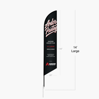 Large 14 ft single sided feather angled flag dimensions, shown with Ardor Printing branding