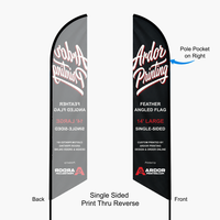 14 ft feather angled flag, single sided print thru reverse: pole pocket on the right, back shows a mirror image