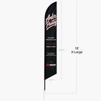 X-Large 18 ft single sided feather angled flag dimensions, shown with Ardor Printing branding