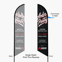 18 ft feather angled flag, single sided print thru reverse: pole pocket on the right, back shows a mirror image