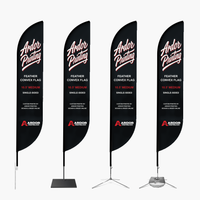 10.5 ft single sided feather convex flags on four bases: ground stake, square base, cross base and cross base with water bag