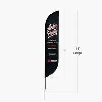 Large 14 ft single sided feather convex flag dimensions, shown with Ardor Printing branding