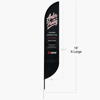 X-Large 18 ft single sided feather convex flag dimensions, shown with Ardor Printing branding