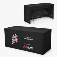 6 ft fitted table cover, 3 sided: open back view and the printed front with Ardor Printing branding