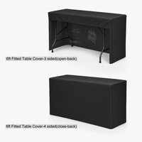 6 ft fitted table cover options compared: 3 sided with an open back and 4 sided with a closed back, Ardor Printing branding