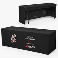 8 ft fitted table cover, 3 sided: open back view and the printed front with Ardor Printing branding